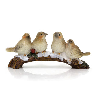 Festive Snowbirds on a Branch | 4 Bird Christmas Wildlife Ornament Figurine