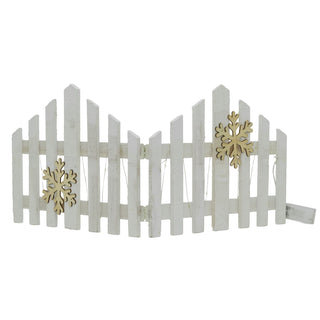 Snowflake LED Light Up Christmas Tree Fence | White Wooden Picket Fence Skirt | Festive Xmas Tree Decoration - 76 x 30cm