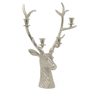 Silver Stag Head Candle Holder | Silver Metal Deer Antler Candelabra - 60cm