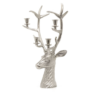 Silver Stag Head Candle Holder | Silver Metal Deer Antler Candelabra - 60cm