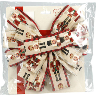 Nutcracker Tree Top Bow with Long Streamer | Fabric Christmas Tree Topper