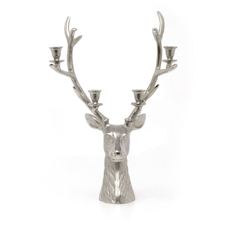 Silver Stag Head Candle Holder | Silver Metal Deer Antler Candelabra - 60cm