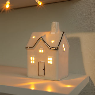 White Ceramic LED Christmas House | Light Up Mini Christmas Village Ornament
