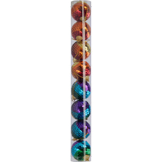 Set of 8 Sequin Rainbow Christmas Baubles | Multicoloured Tree Decorations - 4cm