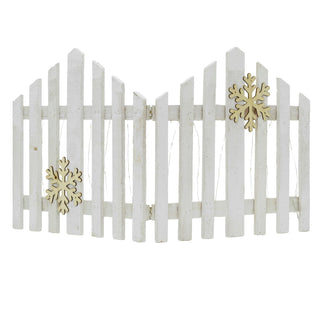 Snowflake LED Light Up Christmas Tree Fence | White Wooden Picket Fence Skirt | Festive Xmas Tree Decoration - 76 x 38cm