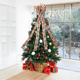 Nutcracker Tree Top Bow with Long Streamer | Fabric Christmas Tree Topper