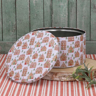 Gingerbread House Christmas Cake Tin | Festive Round Kitchen Storage Tin 23x12cm
