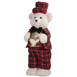 Drumming Christmas Bear Decoration | White Bear in Tartan Uniform with Drum 42cm