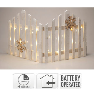 Snowflake LED Light Up Christmas Tree Fence | White Wooden Picket Fence Skirt | Festive Xmas Tree Decoration - 76 x 38cm