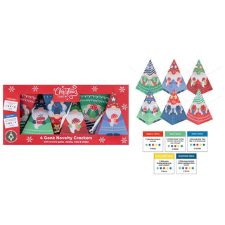 Gonk Pyramid Christmas Crackers | Set of 6 Novelty Family Crackers & Trivia Game