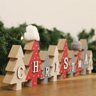 Festive Christmas Word Block | Wooden Tree Letters with Woolly Hats - 40cm