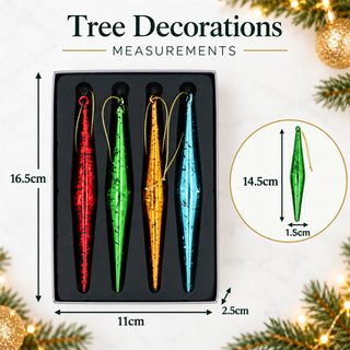 Set of 4 Colourful Glass Drop Christmas Tree Decorations, Gisela Graham
