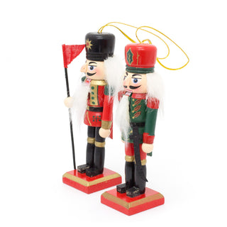 Set Of 2 12cm Traditional Christmas Nutcracker Soldiers | Christmas Figures Hanging Christmas Decorations | Christmas Ornaments Tree Baubles