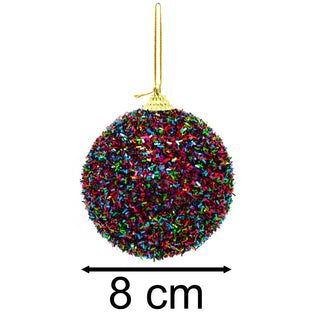 Pack Of 3 Multicoloured Tinsel Christmas Tree Baubles | 3 Piece Christmas Tree Hanging Ornament | Xmas Baubles Christmas Baubles Christmas Decorations