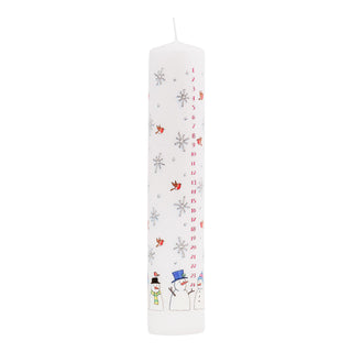 Traditional Countdown To Christmas Advent Dinner Pillar Candle - Snowman And Snowflake Design (Large Size)