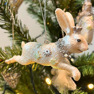 White Hare Christmas Tree Bauble | Resin Rabbit Christmas Tree Ornament - 10cm