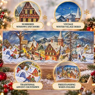 Winter Village Christmas Advent Calendar, 69cm Vintage Style Panorama
