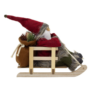 Traditional Santa Claus on Wooden Sleigh | Rustic Father Christmas Figurine