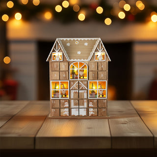 Wooden House Advent Calendar with 24 Drawers and LED Lights | Christmas Calendar