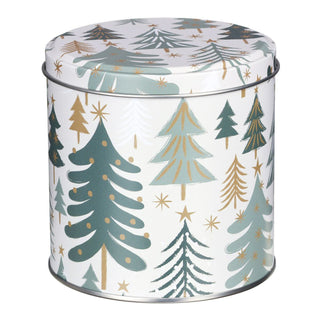 Green Trees Christmas Tin | Festive Chocolate Tin, Treat Storage Tin - 10x10cm