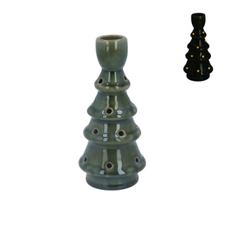 LED Christmas Tree Candlestick | Light-up Green Ceramic Christmas Candle Holder