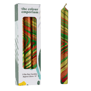 The Colour Emporium Set of 3 Metallic Hand-dipped Marbled Christmas Candles