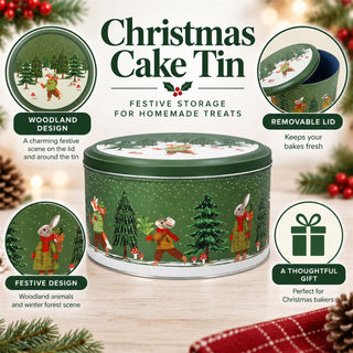 Woodland Scene Christmas Cake Tin, 23cm Gisela Graham Festive Storage Tin