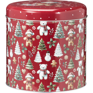 Set of 2 Round Christmas Tins | 2-piece Festive Red & Green Nesting Tins