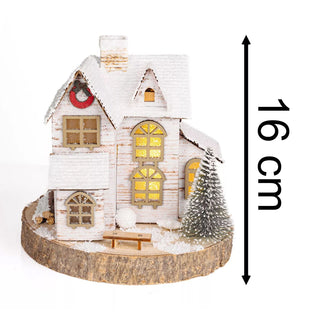 LED Wooden Christmas House | Light Up Christmas Village Ornament - 16x15cm