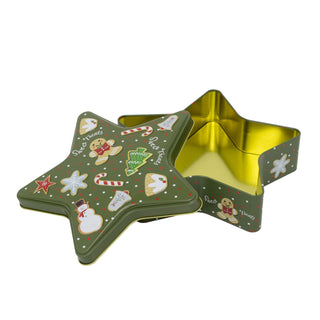Green Star Christmas Tin Storage Boxes | Cookie Biscuit Tin Star Gift Box 19cm