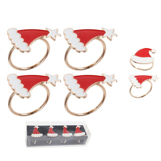 Set of 4 Santa Hat Christmas Napkin Rings | 4 Novelty Napkin Holders for Xmas