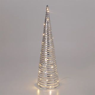Silver LED Cone Tree Ornament 60cm, 40 Warm White Lights Battery Operated