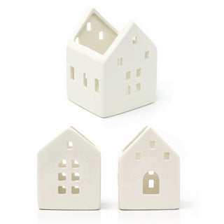 White Ceramic House Christmas Tealight Candle Holder | Tea Light Votive Holder