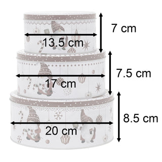 Set of 3 Christmas Gonk Storage Tins | 3-piece Gnome Round Kitchen Nesting Tins
