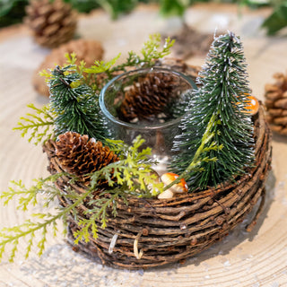 Christmas Tree Tealight Candle Holder | Pinecone & Toadstool Centrepiece - 12cm