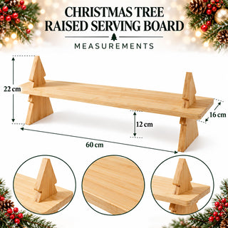 Wooden Christmas Tree Raised Serving Board with Festive Support Legs, 60cm Tray