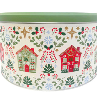 Alpine Houses Christmas Cake Tin, 23cm Round Gisela Graham Storage Tin
