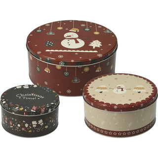 Set of 3 Christmas Storage Tins | 3-piece Festive Round Kitchen Nesting Tins