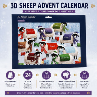 Sheep with Blankets 3D Christmas Advent Calendar, Freestanding 24 Door