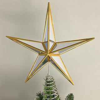 Mirrored Star Christmas Tree Topper | Gold Silver Mirror Star Tree Topper - 28cm