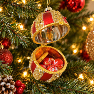 Ornate Red and Gold Opening Egg Shaped Christmas Tree Decoration, Gisela Graham