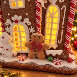 Light Up Gingerbread House, Gisela Graham Candy Cane Christmas Decoration 24cm