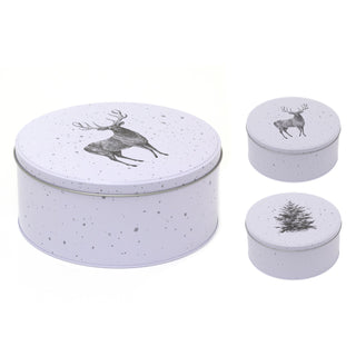 White Round Christmas Storage Tin | Festive Cookie Tin Fairy Cake Baking Tin