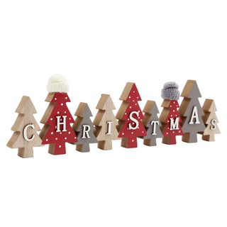 Festive Christmas Word Block | Wooden Tree Letters with Woolly Hats - 40cm