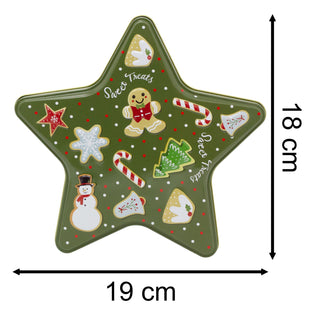 Green Star Christmas Tin Storage Boxes | Cookie Biscuit Tin Star Gift Box 19cm