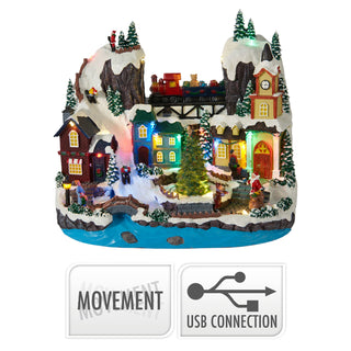 LED Christmas Village Scene with Movement, Animated Tabletop Decoration
