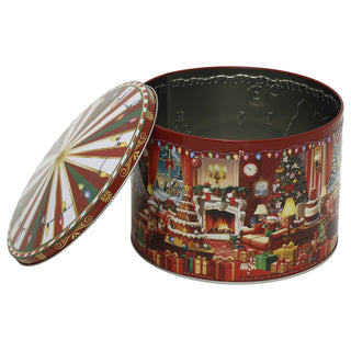 Christmas Storage Tin, Round Metal Carousel Biscuit Tin, 20 cm, Assorted