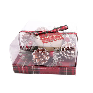 Christmas Wreath Scented Fragranced Candle Pot Ornament ~ Xmas Table Centrepiece Decoration ~ White Wax - Spiced Clove & Ginger