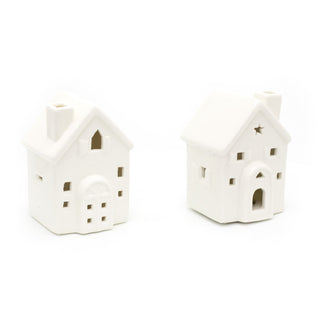 Mini LED White Ceramic House Lamp | Christmas Village Light Up House | Festive Night Light Christmas Decoration - Design Varies One Supplied