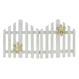 Snowflake LED Light Up Christmas Tree Fence | White Wooden Picket Fence Skirt | Festive Xmas Tree Decoration - 76 x 38cm